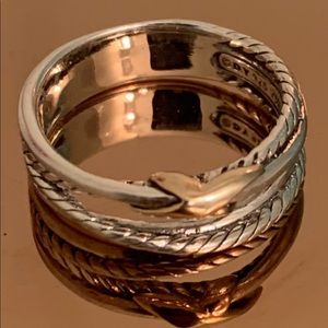 David Yurman Size 6.5 Crossover X Ring 925 Sterling Silver 18k Gold.